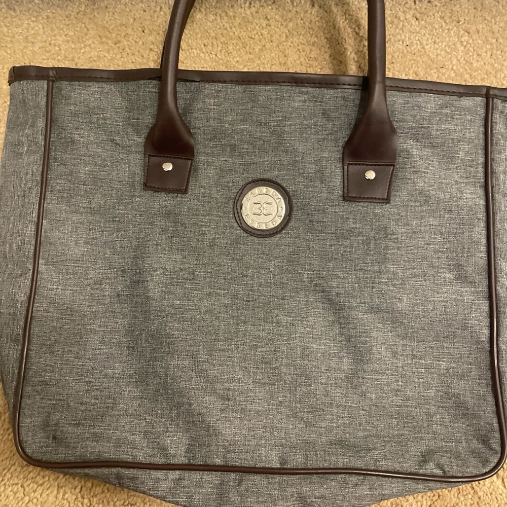 Escada Elegant Gray and Brown leather tote bag.